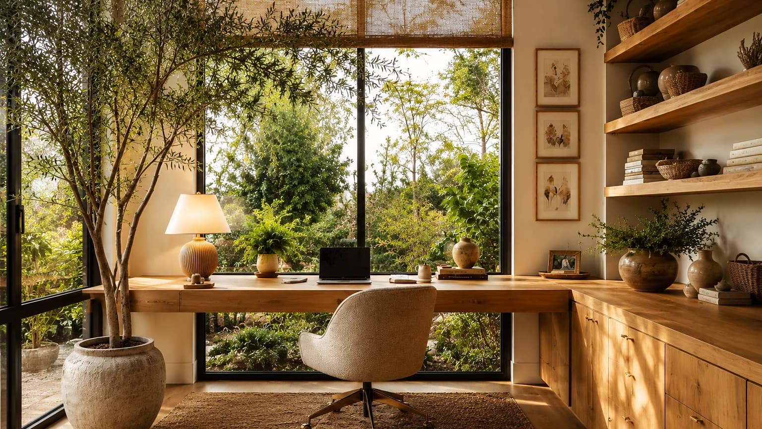 Escritorio de trabajo con vista al jardín