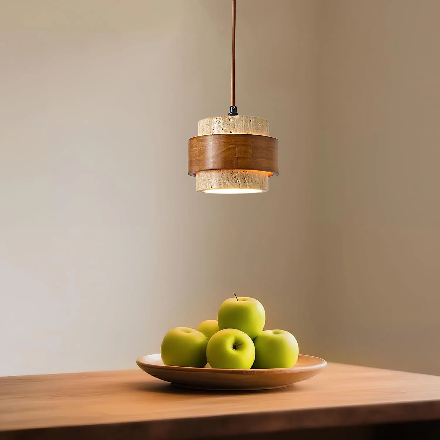 Lámpara Colgante Travertino y Madera